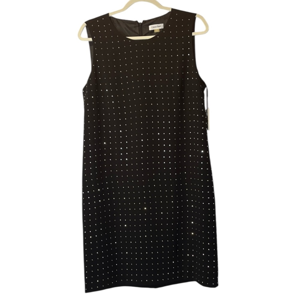 Calvin Klein Black Studded Midi Sleeveless Sheath Dress Sz 14 NWT